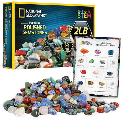 NATIONAL GEOGRAPHIC Pierres polies de qualité supérieure – 0,9 kg de cristaux et de pierres précieuses roulées de 1,9 cm en vrac, pierres décoratives, kit de roches et de minéraux, pierres précieuses pour enfants, jouets STEM