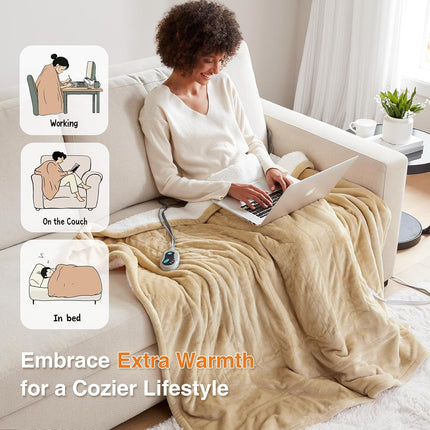 Beautyrest Heated Blanket, Electric Throw Blanket, Soft, Warm, Reversible Plush - Sherpa Heating Blanket Throw, 3 Heat Settings, 2 hr Auto Shut Off, Machine Washable, Oversized 60 in x 70 in, Beige