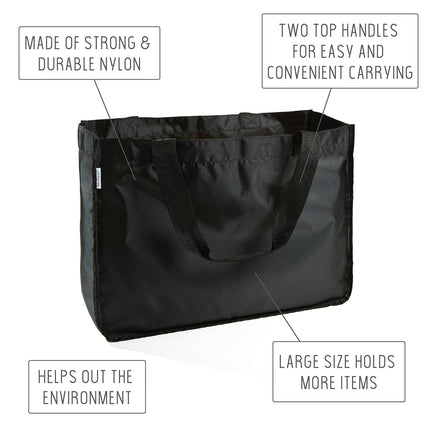 Fit & Fresh, Black Set of 3 Grocery Totes with Handles, Reusable, Eco-Friendly, Nylon