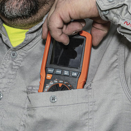 Klein Tools MM450 Multimeter, Slim Digital Meter, Auto-Ranging TRMS, 600V AC/DC Voltage, Current, Resistance, Temp, Frequency, Continuity, Orange