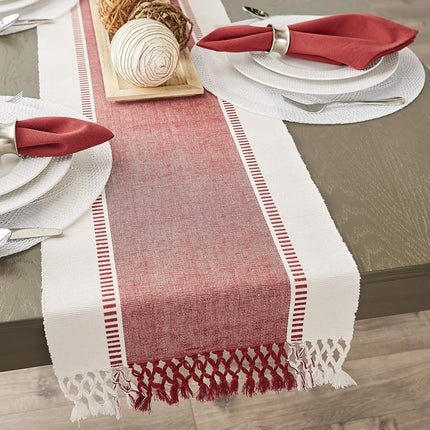 DII Dobby Stripe Woven Table Runner, 13x108 (13x113.5, Fringe Included), Barn Red