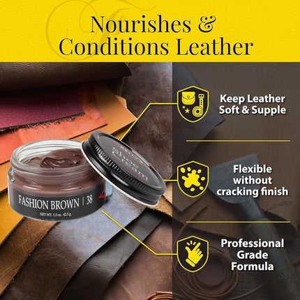 Kelly's Shoe Polish 1.5 oz - Professional Grade Shoe Cream - Condition, Recolor, Polish Leather - Multiple Colors Available, Fashion Brown, 1.5 Ounces