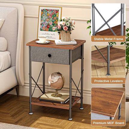 VECELO Nightstands X-Design Side End Table Night Stand with Storage Shelf for Bedroom,Living Room,Set of 2 (Black A2)