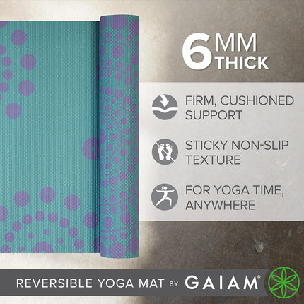Gaiam Yoga Mat Premium Print Reversible Extra Thick Non-Slip Exercise Fitness Mat for All Types of Yoga, Pilates and Floor Training, Sea Glass, 6mm
