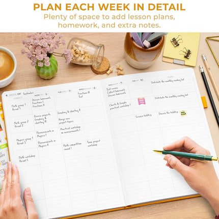 Clever Fox Teacher Planner – School Year Planner with Calendars & Lesson Plans – Book for Classroom & Homeschool Organization, A4 (Amber Yellow)