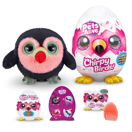Pets Alive Chirpy Birds, Buhzoo the Toucan, Surprise Interactive Toy Pets with Electronic Speak and Repeat, Sings 2 Unique Songs, 5 Layers of Surprises, 23 cm, Ages 3+, (Toucan)