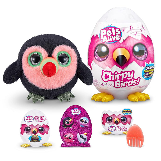 Pets Alive Chirpy Birds, Buhzoo the Toucan, Surprise Interactive Toy Pets with Electronic Speak and Repeat, Sings 2 Unique Songs, 5 Layers of Surprises, 23 cm, Ages 3+, (Toucan)