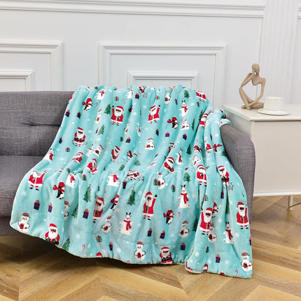 Elegant Comfort Couverture Polaire Réversible Ultra Douce en Flanelle et Sherpa Hiver Noël – Légère, Douce et Confortable – Jeté Décoratif pour les Fêtes, Parfait pour se Détendre, 127 x 152 cm, Père Noël Pingouin