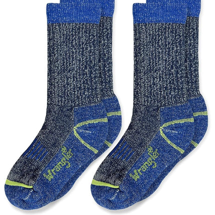 Wrangler Calcetines de tripulación de lana merino para niños, media amortiguación, sin costuras, acanalados, paquete de 2 pares, azul marino, pequeños