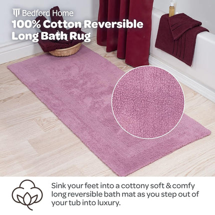 Bedford Home 100 Percent Cotton Reversible Long Bath Rug - Rose - 24x60