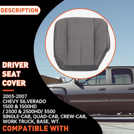 Housse de siège de voiture ECOTRIC, housse de siège inférieur côté conducteur compatible avec Chevy Silverado 2003-2007, housse de siège inférieur côté conducteur gauche gris foncé