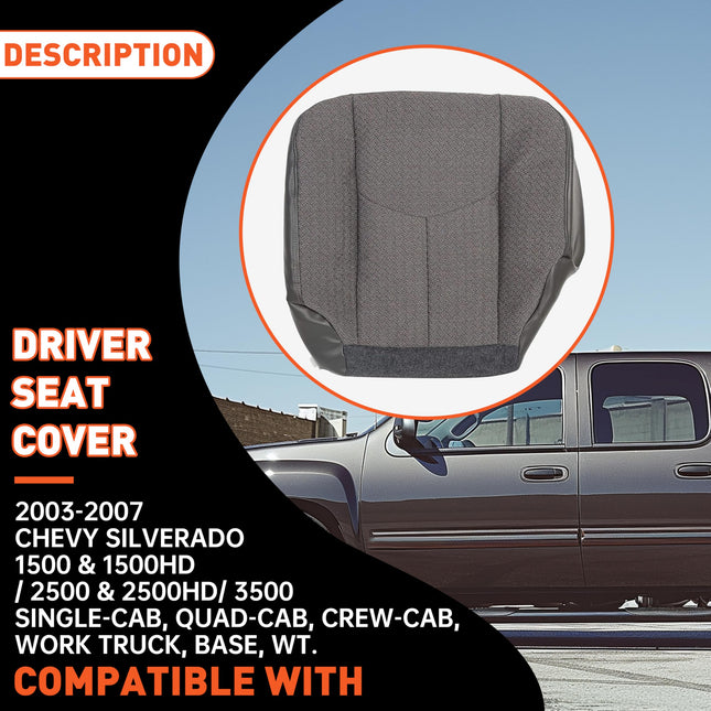 ECOTRIC Car Seat Cover, Driver Bottom Seat Cover Compatible with 2003-2007 Chevy Silverado, Driver Bottom Seat Cloth Cover Left Dark Gray