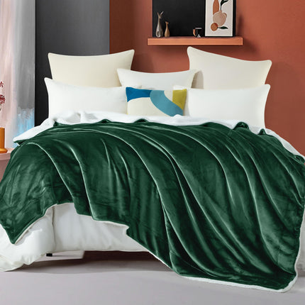 Elegant Comfort Ultra Soft Reversible Flannel Sherpa Blanket - Cozy Silky Fleece Throw for Couch, Bed - Plush Fuzzy Warm Winter Blanket for Gift, Twin XL, Hunter Green