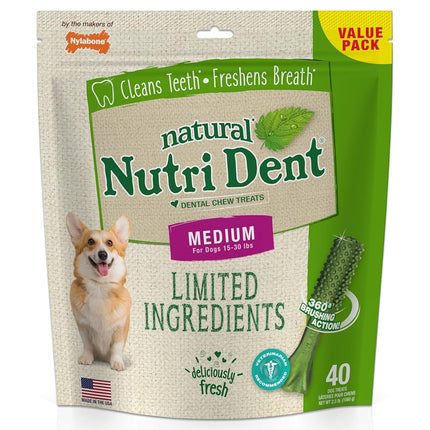 Nylabone Nutri Dent Dog Dental Treats - Natural Dog Teeth Cleaning & Breath Freshener - Dental Treats for Dogs - Fresh Breath Flavor, Medium (40 Count)