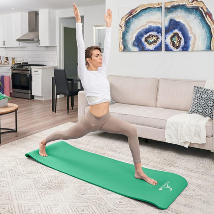ProsourceFit Extra Thick Yoga and Pilates Mat ½” (13mm), 71-inch Long High Density Exercise Mat with Comfort Foam and Carrying Strap, Green