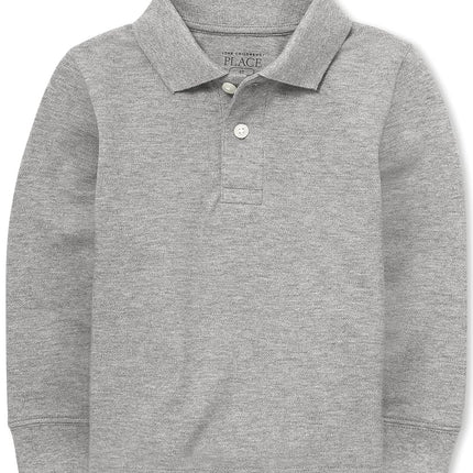 The Children's Place Boys Long Sleeve Pique Polo, Lt Grey Single, 3T