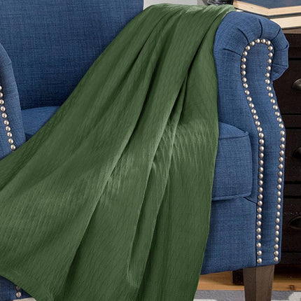 Superior 100% Cotton Thermal Blanket, Soft and Breathable Cotton for All Seasons, Bed Blanket and Oversized Throw Blanket with Luxurious Diamond Weave - Full/Queen Size, Forest Green