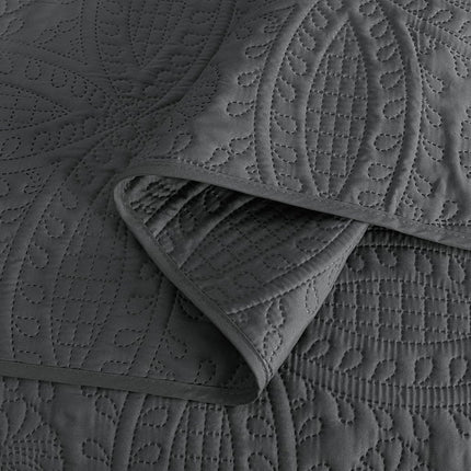 Chezmoi Collection Austin 3-Piece Oversized Bedspread Coverlet Set (Queen, Charcoal), Microfiber