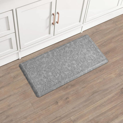Chef Gear - Anti-Fatigue Wellness Kitchen Mat - Marni Design - Cushioned Comfort Chef Mat - Faux Leather - Cooking & Standing Relief -Skid-Resistant - Measures 17.5"x32" - Grey