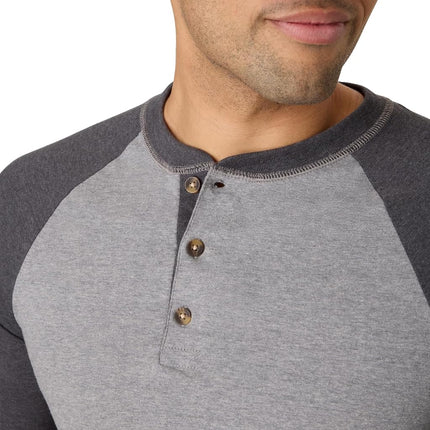 Hanes Men`s Beefy-T Long-Sleeve Colorblock Henley, M, Oxford Gray/Slate Heather