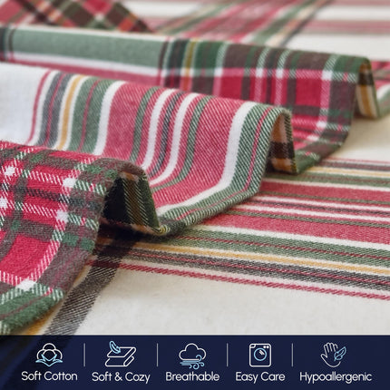 Elegant Comfort Soft 4-Piece 100% Turkish Cotton Flannel Sheet Set - Premium Quality, Deep Pocket Fitted Sheet, Ultra Soft, Cozy Warm and Anti-Pill Flannel Sheets - Full, Plaid Ivory