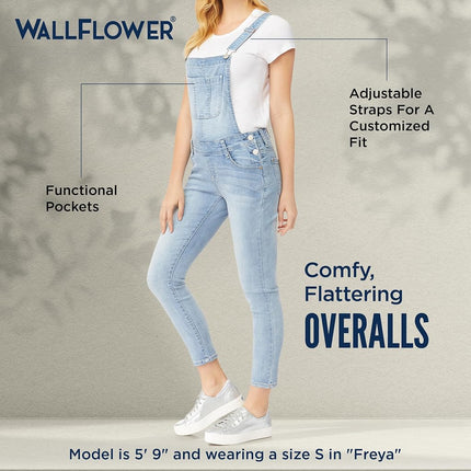 WallFlower Women’s Denim Overalls in Petite, Midsize, Plus Size, Juniors Jeans - Linden Skater, Small, Linden Skater, Small