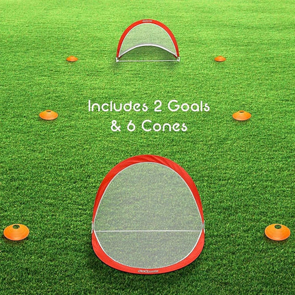 GoSports Portable Pop Up Soccer Goals for Backyard - Kids & Adults - Set of Two 2.5 ft Nets with Agility Training Cones and Carrying Case