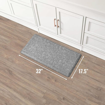 Chef Gear - Anti-Fatigue Wellness Kitchen Mat - Marni Design - Cushioned Comfort Chef Mat - Faux Leather - Cooking & Standing Relief -Skid-Resistant - Measures 17.5"x32" - Grey