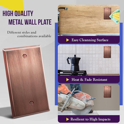 ENERLITES Blank Device Metal Wall Plate, Stainless Steel 201, Corrosion Resistant, Size 1-Gang 4.50" x 2.76", 7701-AC, Antique Copper