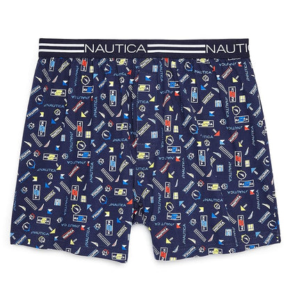 Nautica Men's Classic Cotton Loose Knit Boxer Shorts, Ocean Explorer-Peacoat, S