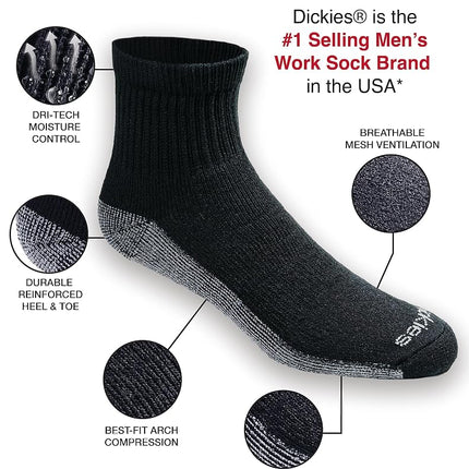 Dickies mensDri-tech Moisture Control Quarter Socks Multipack Casual Sock - black -