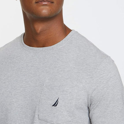 Nautica Men's Solid Crew Neck Short Sleeve Pocket T-shirt T Shirt, Grey Heather, M UK