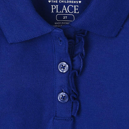 The Children's Place Girls' Uniform Ruffle Pique Polo, Renew Blue Single, 5T