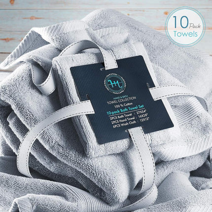 Hearth & Harbor 100% Ring Spun Cotton Bath Towels for bathroom - Luxury Bathroom Towels - Soft & Highly Absorbent Bath Towels Set, 10 Piece Set (2 Bath Towels, 2 Hand Towels, 6 Washcloths) - Ice Blue