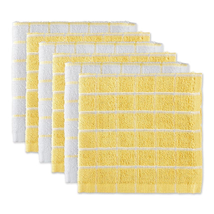 DII 100 % algodón, lavable a máquina, ultraabsorbente, paños de cocina de felpa de 30 x 30 cm para uso diario, diseño de cuadrícula, juego de 6, amarillo