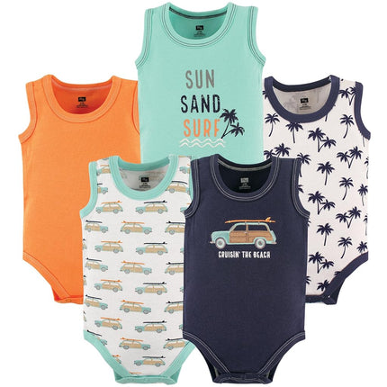 Hudson Baby Unisex Baby Cotton Sleeveless Bodysuits, Lemonade, 3-6 Months