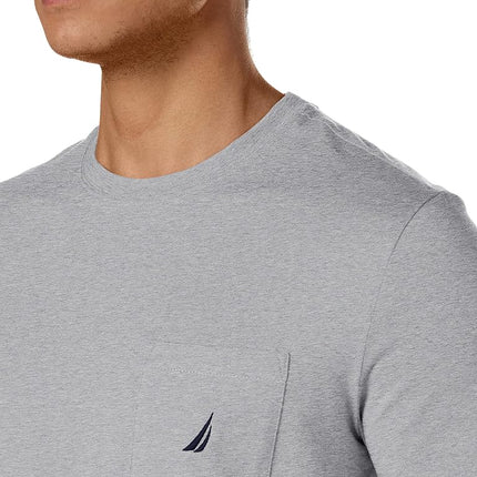 Nautica Men's Solid Crew Neck Short-Sleeve Pocket T-Shirt, Grey Heather, S
