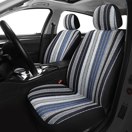 VarCozy Multi-color Woven Fabric Baja Saddle Blanket Seat Cover Set, Front & Rear, Universal Stripe Colorful, Breathable, Airbag Compatible, Car, Truck, Van, SUV