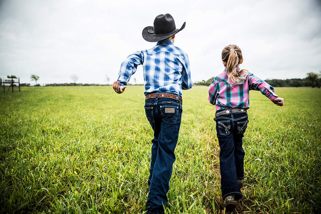 Jean Cowboy Wrangler pour garçon, coupe Western "Bigger Boys", effet usé subtil, taille 3