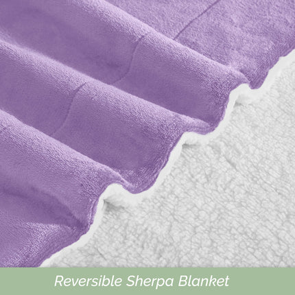 Elegant Comfort Ultra Soft Reversible Flannel Sherpa Blanket - Cozy Silky Fleece Throw for Couch, Bed - Plush Fuzzy Warm Winter Blanket for Gift, Twin XL, Lilac