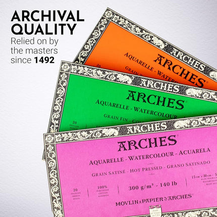 Arches Watercolor Paper Block, Hot Press, 5.9" x 11.8", 140 Pound