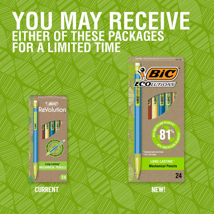 Portaminas BIC ReVolution Xtra-Life, Punta Mediana (0.7mm), Fabricado con 65% de Plástico Reciclado, 24 Unidades