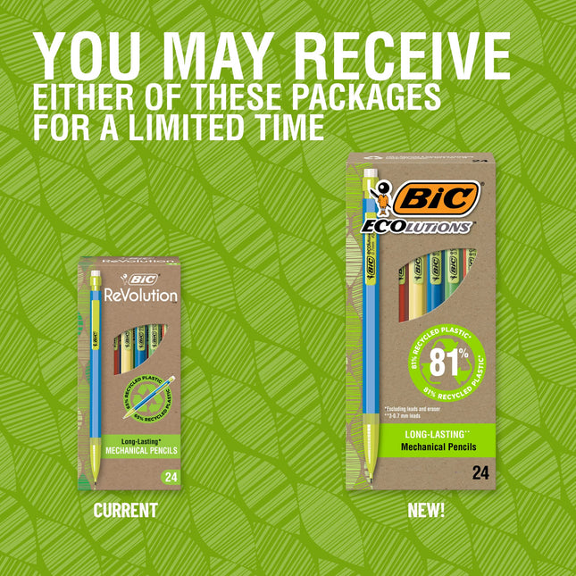 Portaminas BIC ReVolution Xtra-Life, Punta Mediana (0.7mm), Fabricado con 65% de Plástico Reciclado, 24 Unidades