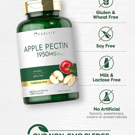 Apple Pectin | 1950mg | 150 Capsules | Non-GMO & Gluten Free Herbal Supplement | by Carlyle