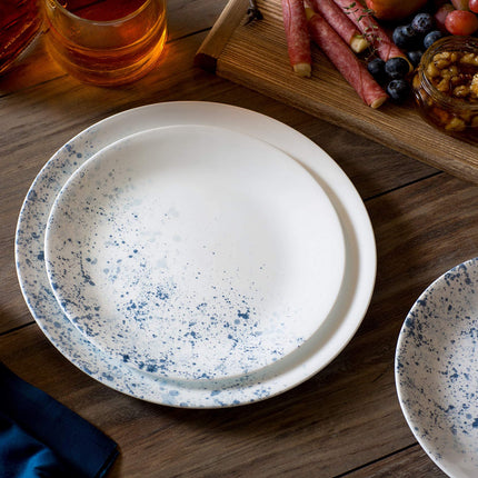 Corelle 18-piece Dinner Set, Indigo Speckle, Blue and White for 6, Chip Resistant Dinnerware, Includes 26cm Dinner Plates, 17cm Salad/Side Plates and 530ml Soup/Cereal Bowls