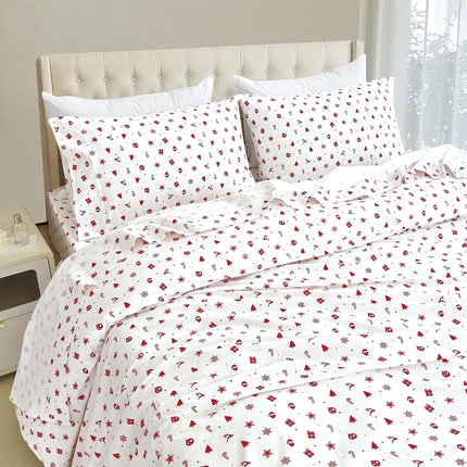 Elegant Comfort Ultra Soft 4-Piece 100% Turkish Cotton Flannel Sheet Set - Holiday Christmas Flannel Sheets, Warm and Cozy Anti-Pill Premium Quality, Deep Pocket Fitted Sheet- Twin XL, Red Stars