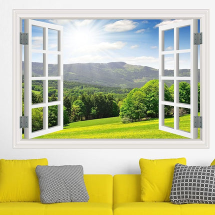 FLFK Fake Window Wall Sticker - Landscape Faux Window Wall Mural, Stick and Peel Wall Decals, 48"x32", Set of 2 Sheets