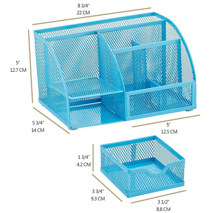 Annova Mesh Desk Organizer Office with 7 Compartments + Drawer/Desk Tidy Candy/Pen Holder/Multifunctional Organizer (Blue)