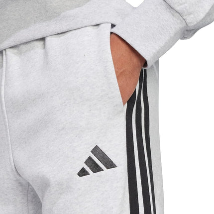 adidas Men's Essential Three Stripes Fleece Pant, Light Grey Heather/Black, M