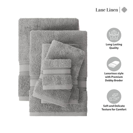 LANE LINEN 6 Piece Ultra Thick & Absorbent Bath Towel Set — 100% Soft Cotton — 2 Bath Towels, 2 Hand Towels, 2 Face Towels — Quick Dry, Hotel Quality (Blue)